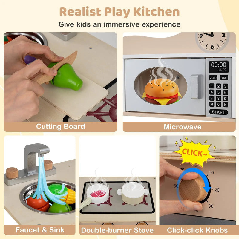 Wooden Play Kitchen Cooking Toy Playset for Kids-White by DirectDeals