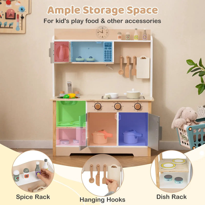 Wooden Play Kitchen Cooking Toy Playset for Kids-White by DirectDeals