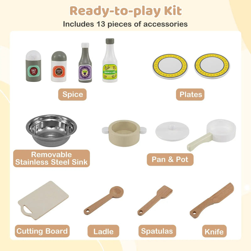 Wooden Play Kitchen Cooking Toy Playset for Kids-White by DirectDeals