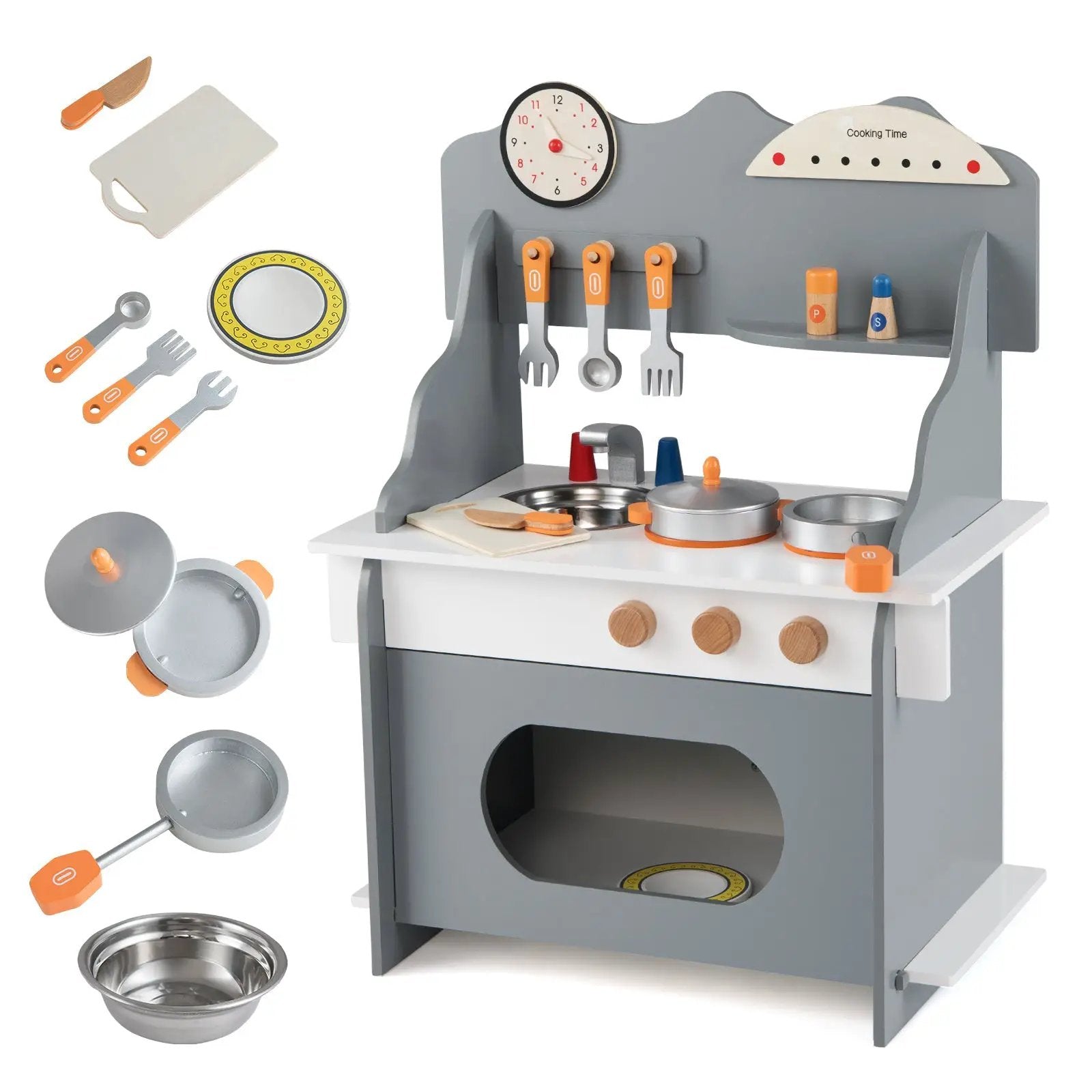 Wooden Play Kitchen for Kids Pretend Play Toy Kitchen Set with Clock Gift for Boys and Girls 3 +Pink by DirectDeals