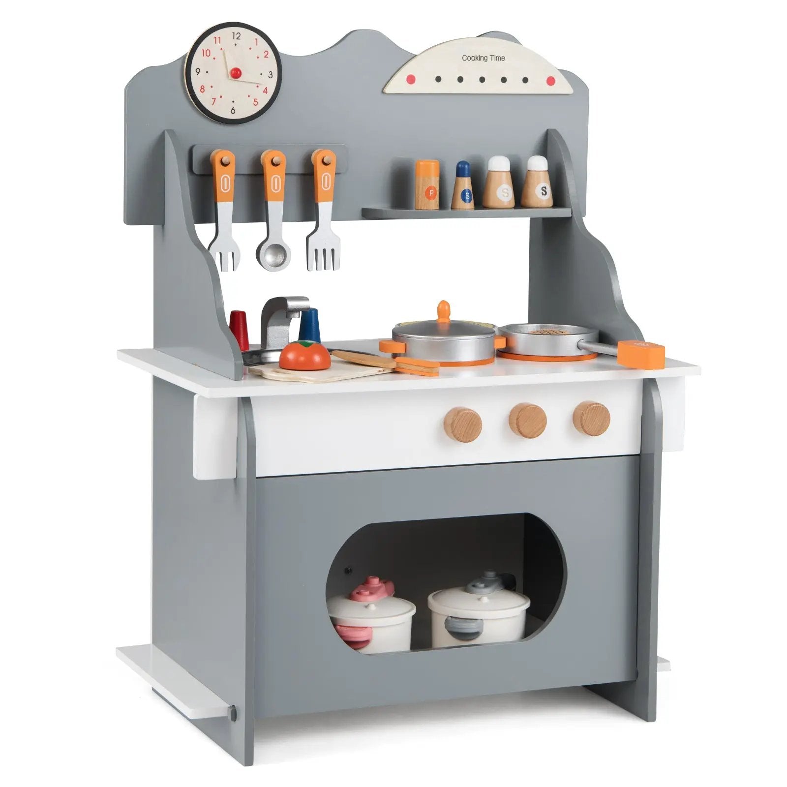 Wooden Play Kitchen for Kids Pretend Play Toy Kitchen Set with Clock Gift for Boys and Girls 3 +Pink by DirectDeals
