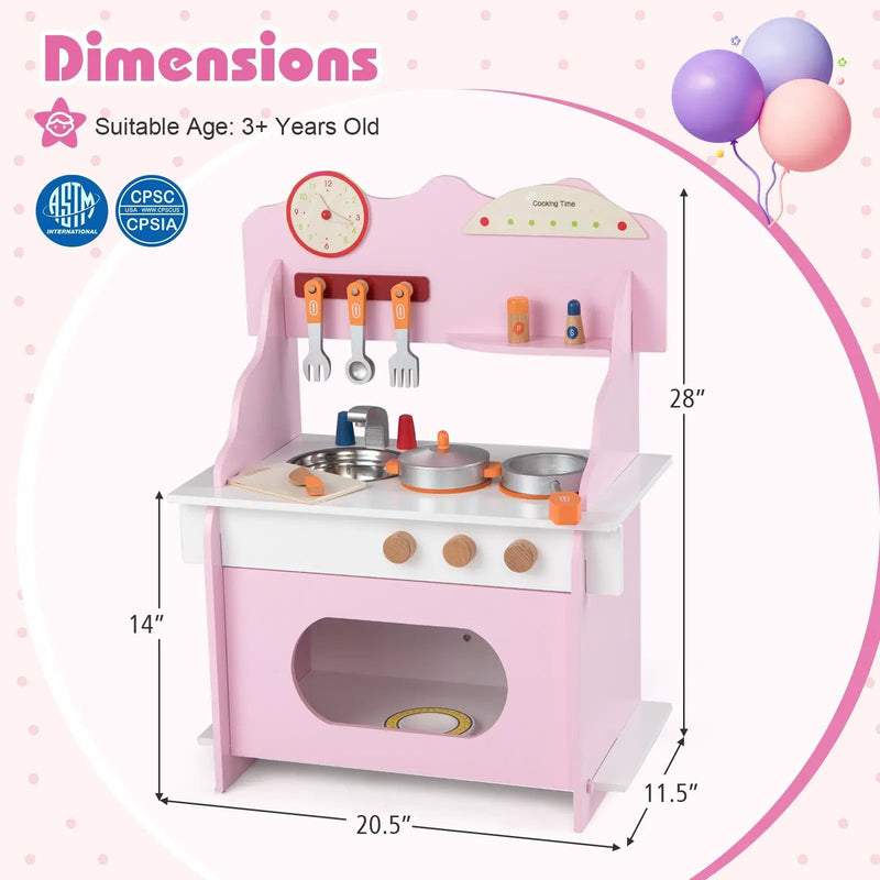Wooden Play Kitchen for Kids Pretend Play Toy Kitchen Set with Clock Gift for Boys and Girls 3 +Pink by DirectDeals