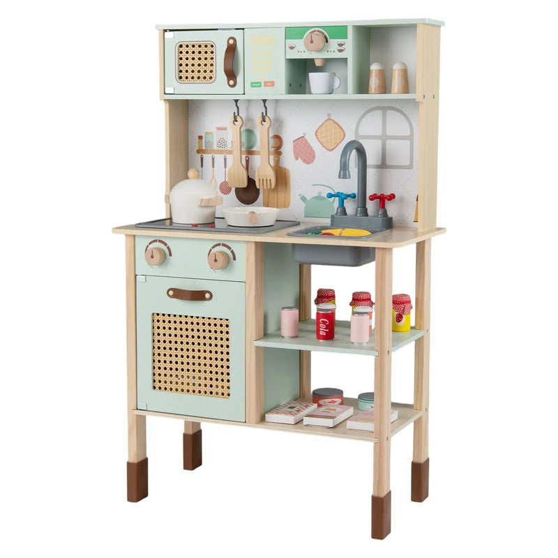 Wooden Play Kitchen for Kids with Lights and Sounds Retro Style With Accessories-Green by DirectDeals