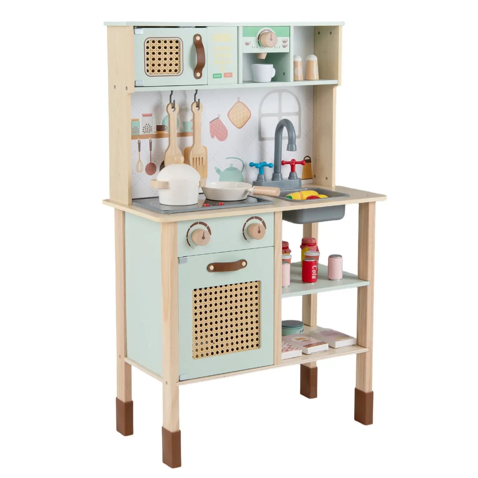 Wooden Play Kitchen for Kids with Lights and Sounds Retro Style With Accessories-Green by DirectDeals