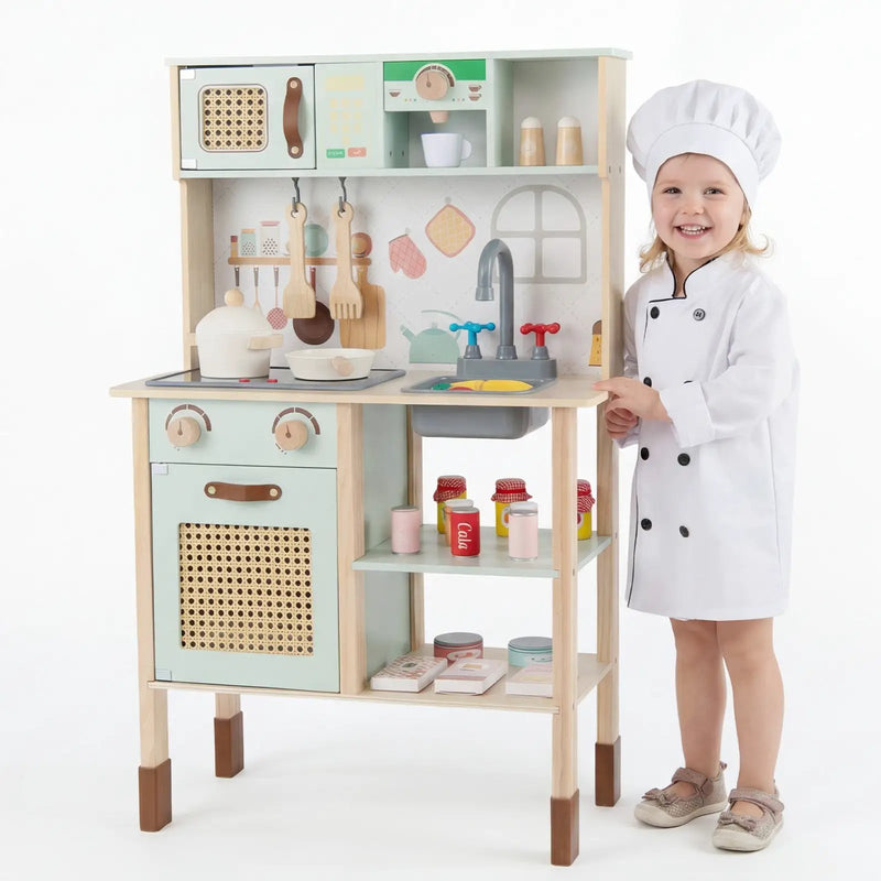 Wooden Play Kitchen for Kids with Lights and Sounds Retro Style With Accessories-Green by DirectDeals