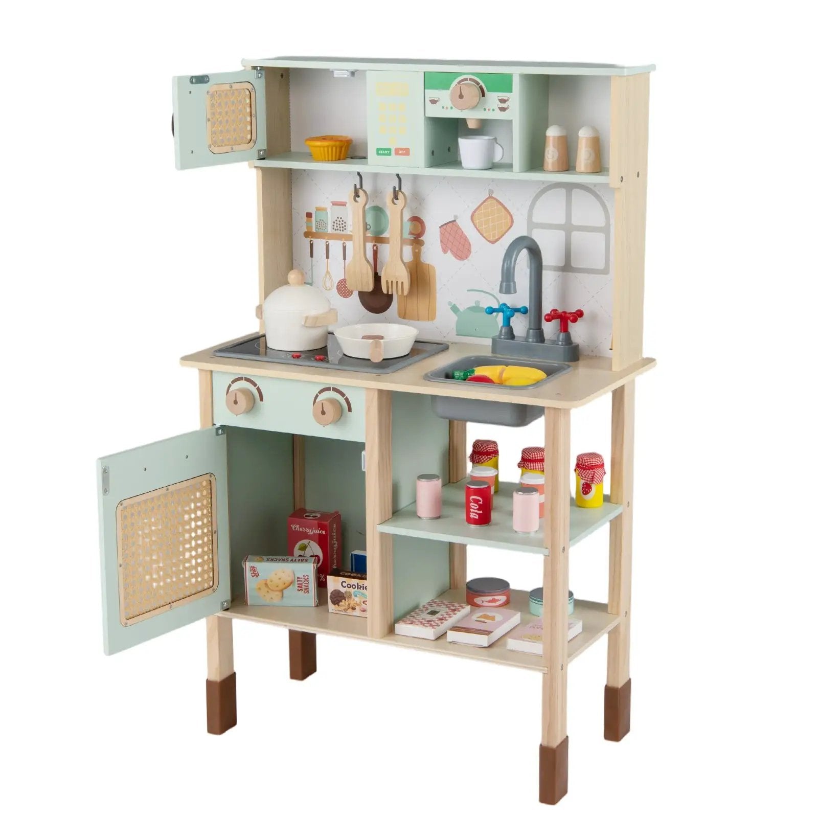Wooden Play Kitchen for Kids with Lights and Sounds Retro Style With Accessories-Green by DirectDeals