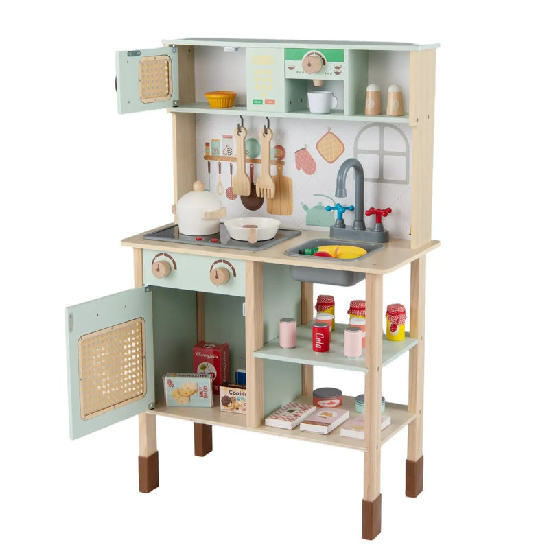 Wooden Play Kitchen for Kids with Lights and Sounds Retro Style With Accessories-Green by DirectDeals