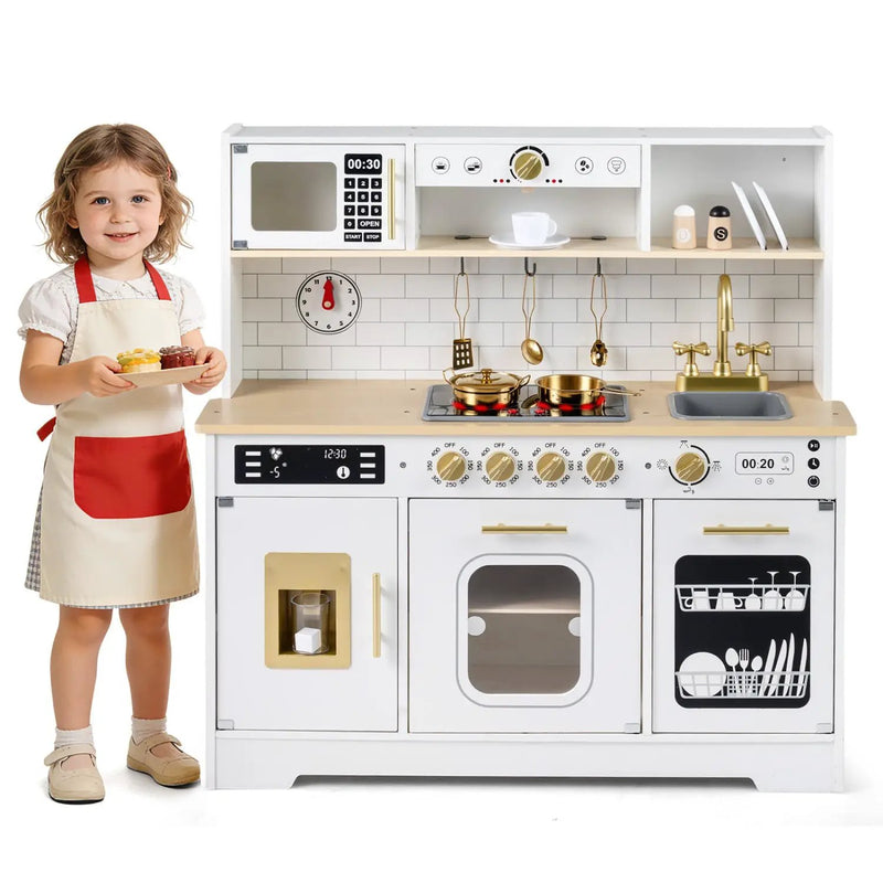Wooden Play Kitchen for Kids with Realistic Lights and Sounds by DirectDeals
