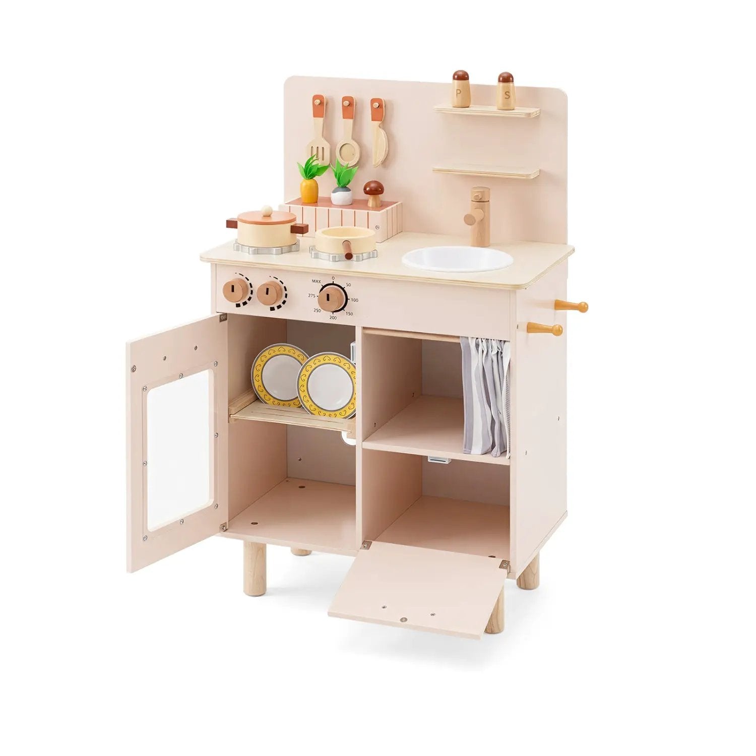 Wooden Play Kitchen Set for Kids with Stove, Sink & Faucet by DirectDeals