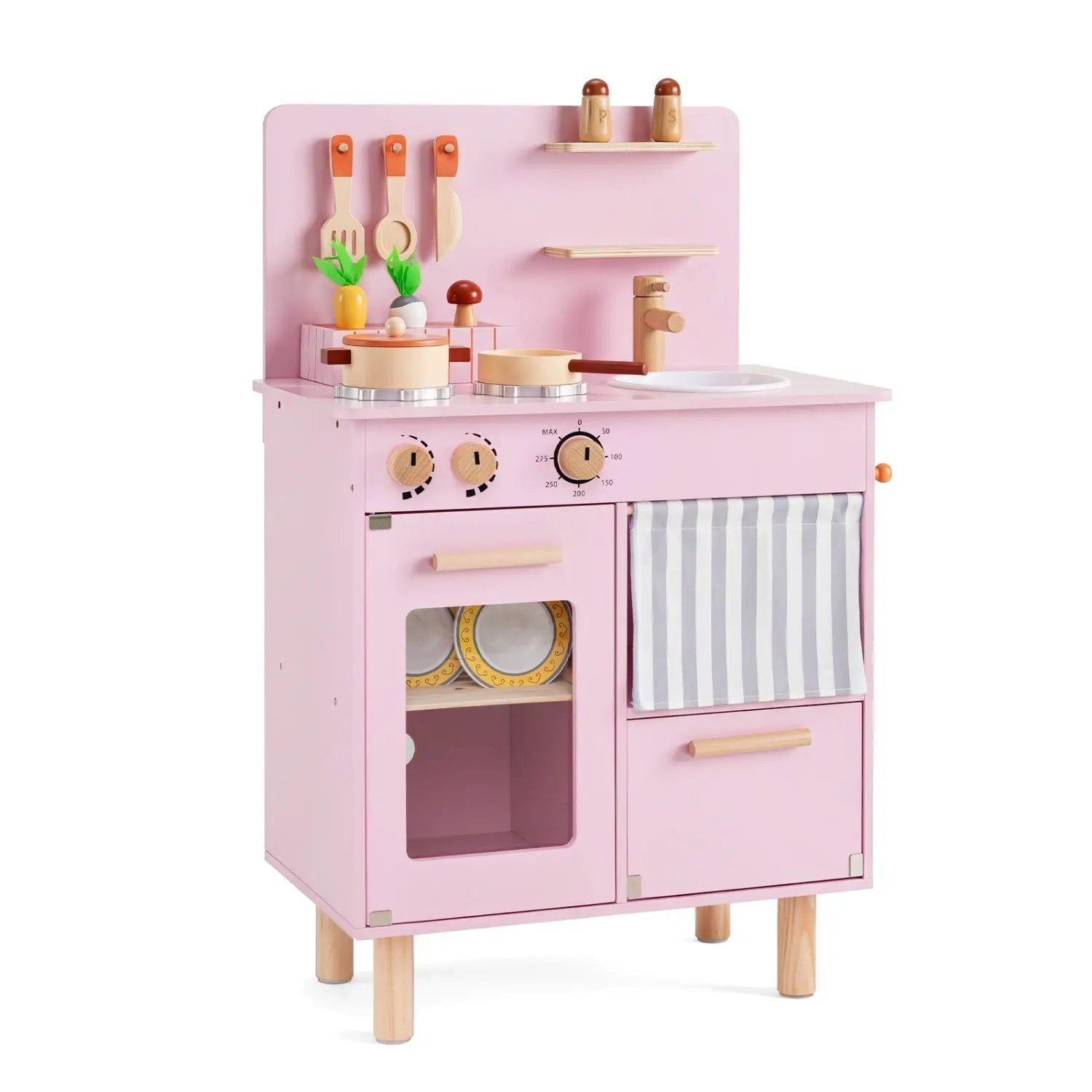 Wooden Play Kitchen Set for Kids with Stove, Sink & Faucet by DirectDeals