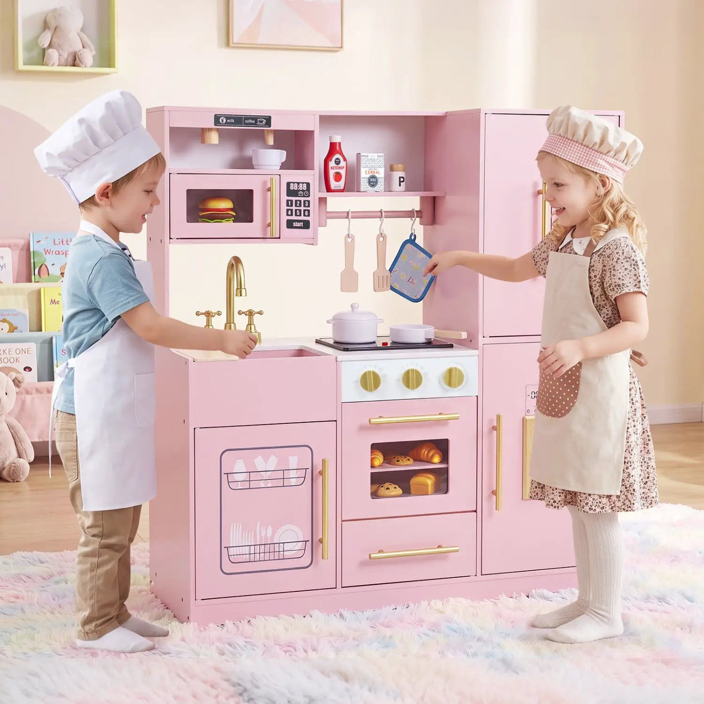 Wooden Play Kitchen with Lights & Sounds for Kids Ages 3+ by DirectDeals