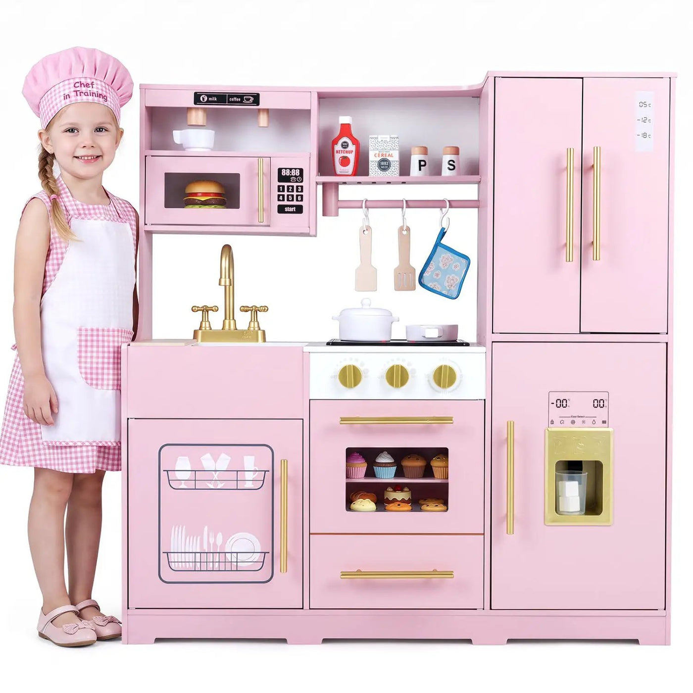 Wooden Play Kitchen with Lights & Sounds for Kids Ages 3+ by DirectDeals