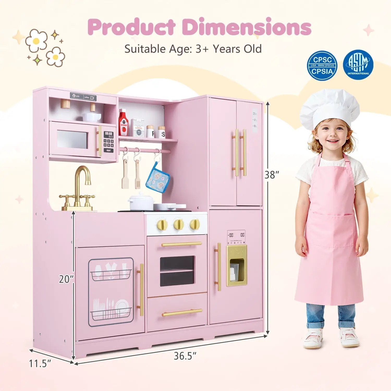 Wooden Play Kitchen with Lights & Sounds for Kids Ages 3+ by DirectDeals