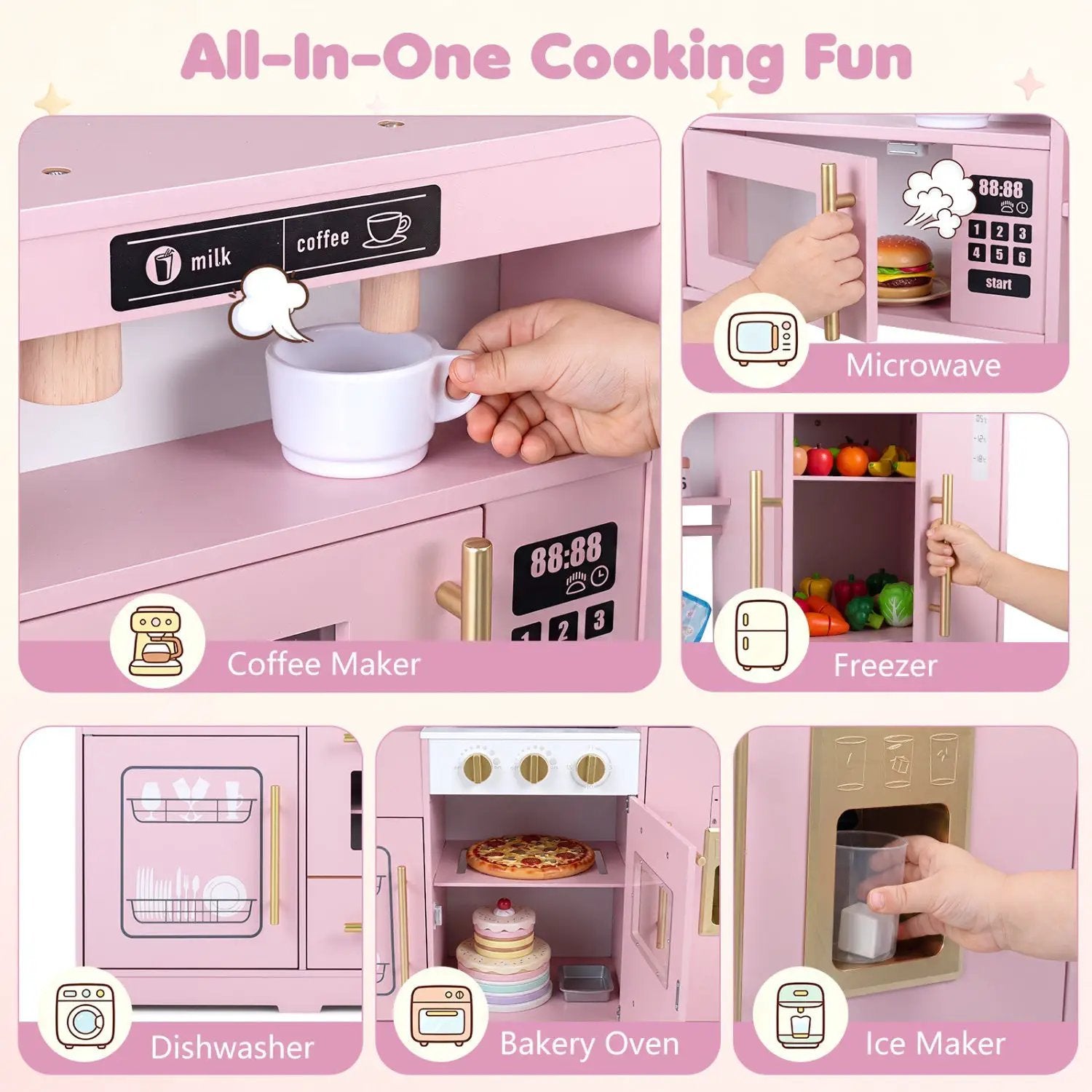 Wooden Play Kitchen with Lights & Sounds for Kids Ages 3+ by DirectDeals