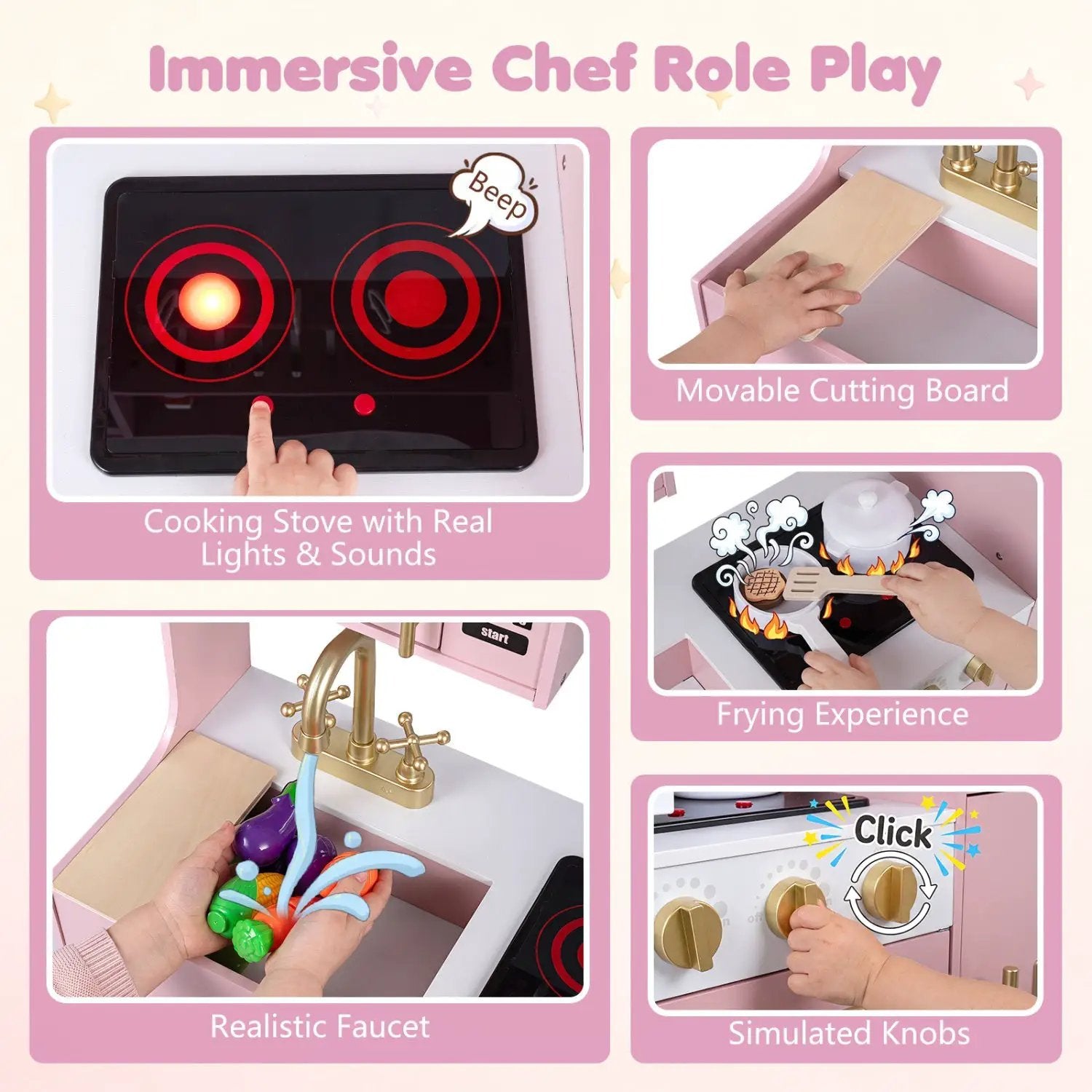 Wooden Play Kitchen with Lights & Sounds for Kids Ages 3+ by DirectDeals