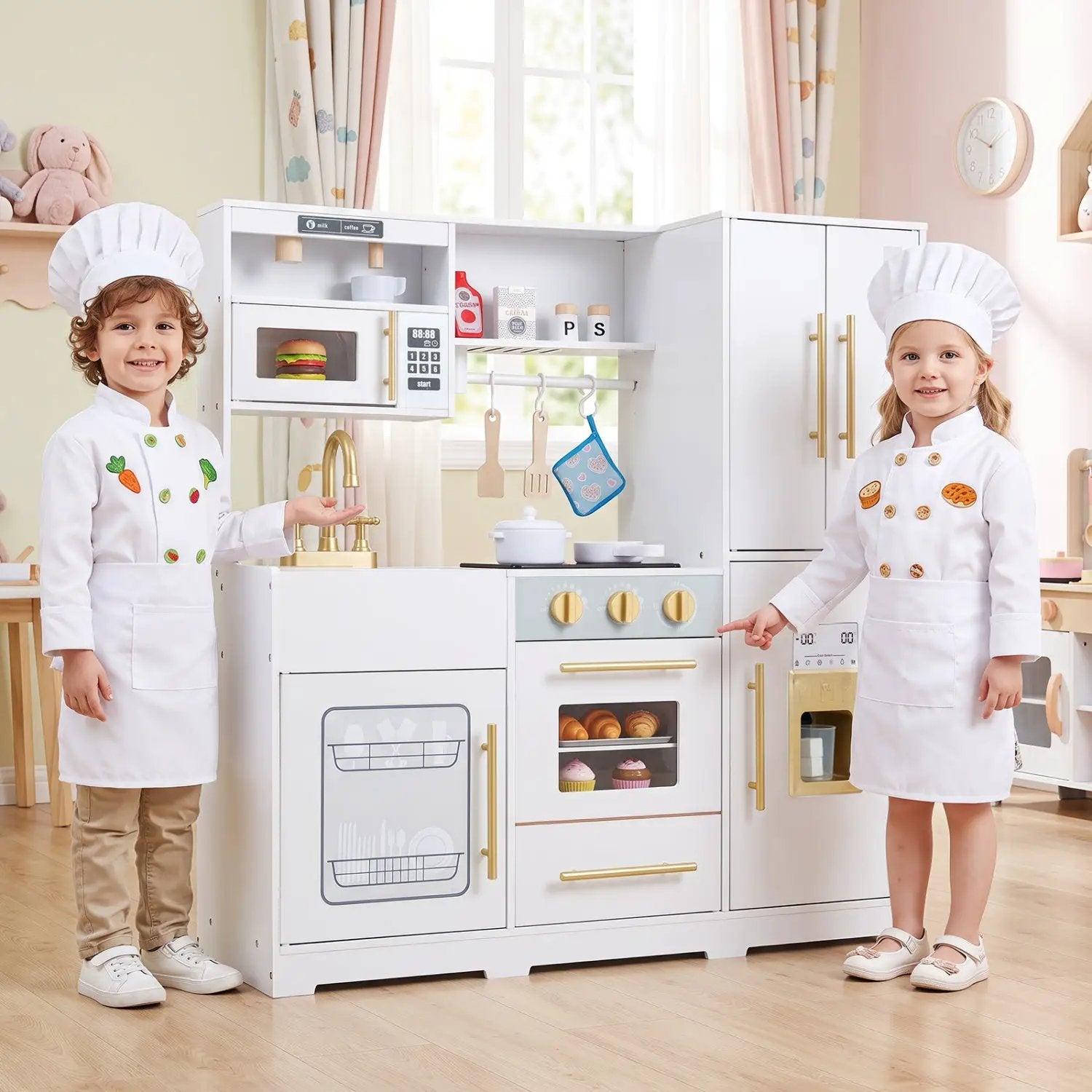 Wooden Play Kitchen with Lights & Sounds for Kids Ages 3+ by DirectDeals
