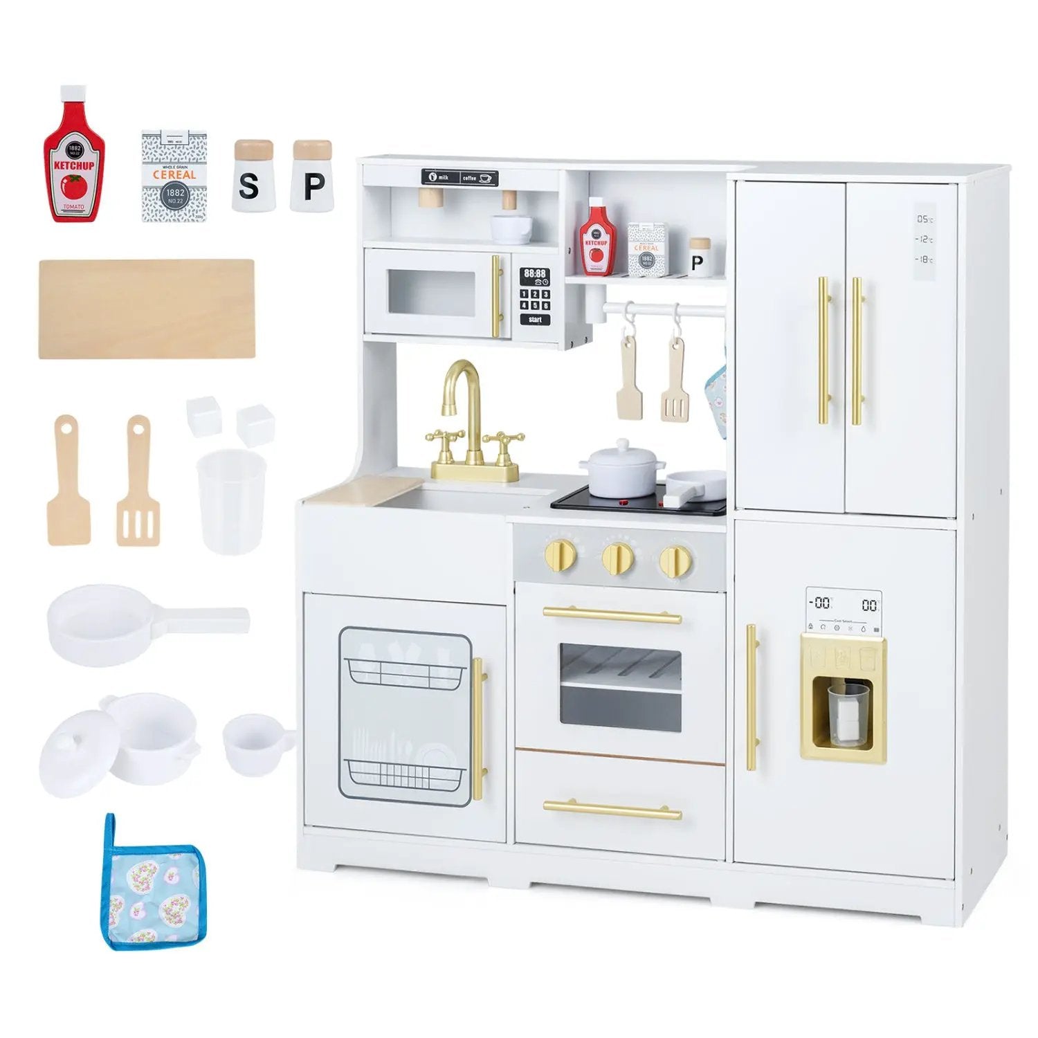 Wooden Play Kitchen with Lights & Sounds for Kids Ages 3+ by DirectDeals