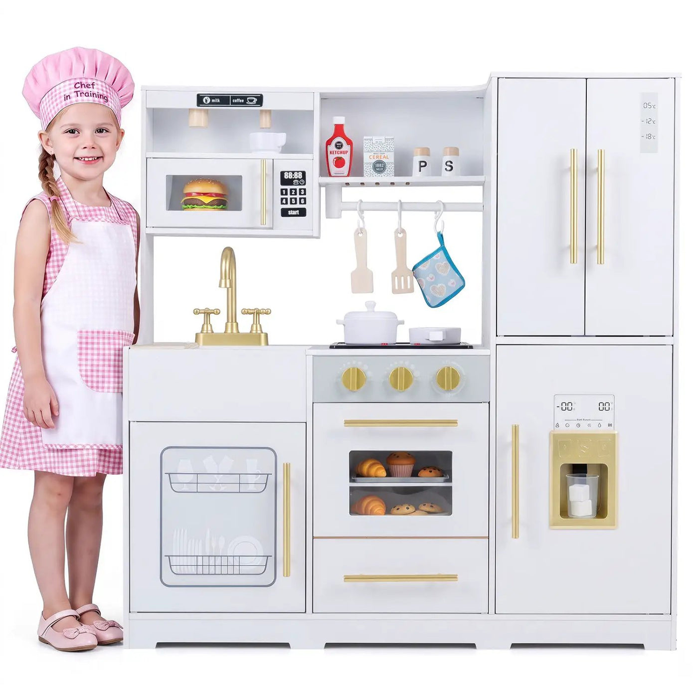 Wooden Play Kitchen with Lights & Sounds for Kids Ages 3+ by DirectDeals