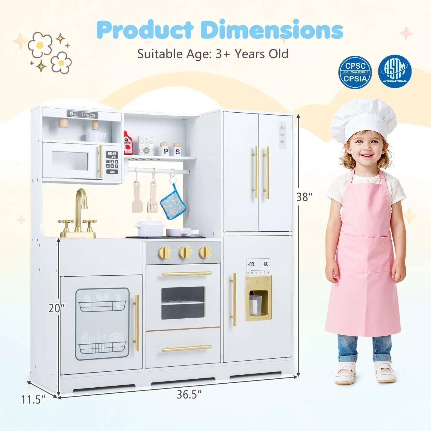 Wooden Play Kitchen with Lights & Sounds for Kids Ages 3+ by DirectDeals