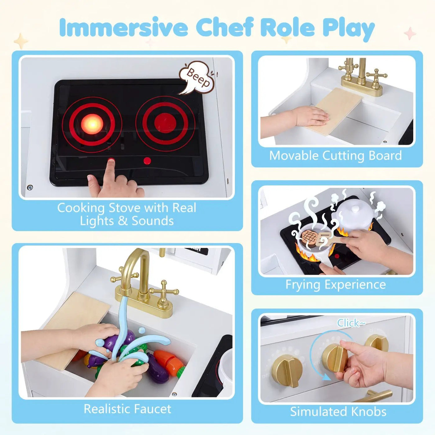 Wooden Play Kitchen with Lights & Sounds for Kids Ages 3+ by DirectDeals