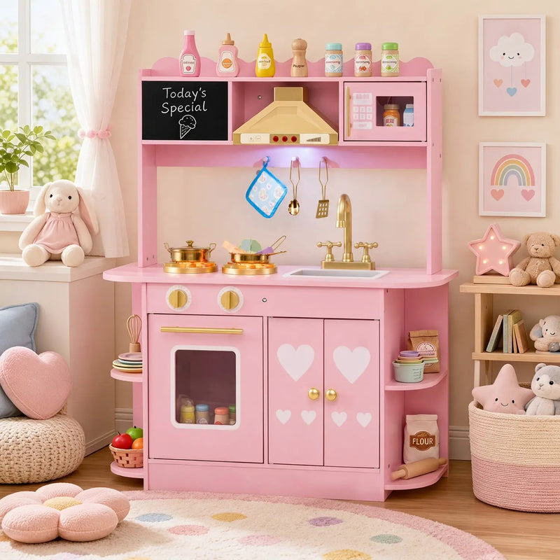 Wooden Play Kitchen with Lights & Sounds for Toddlers 3+ by DirectDeals