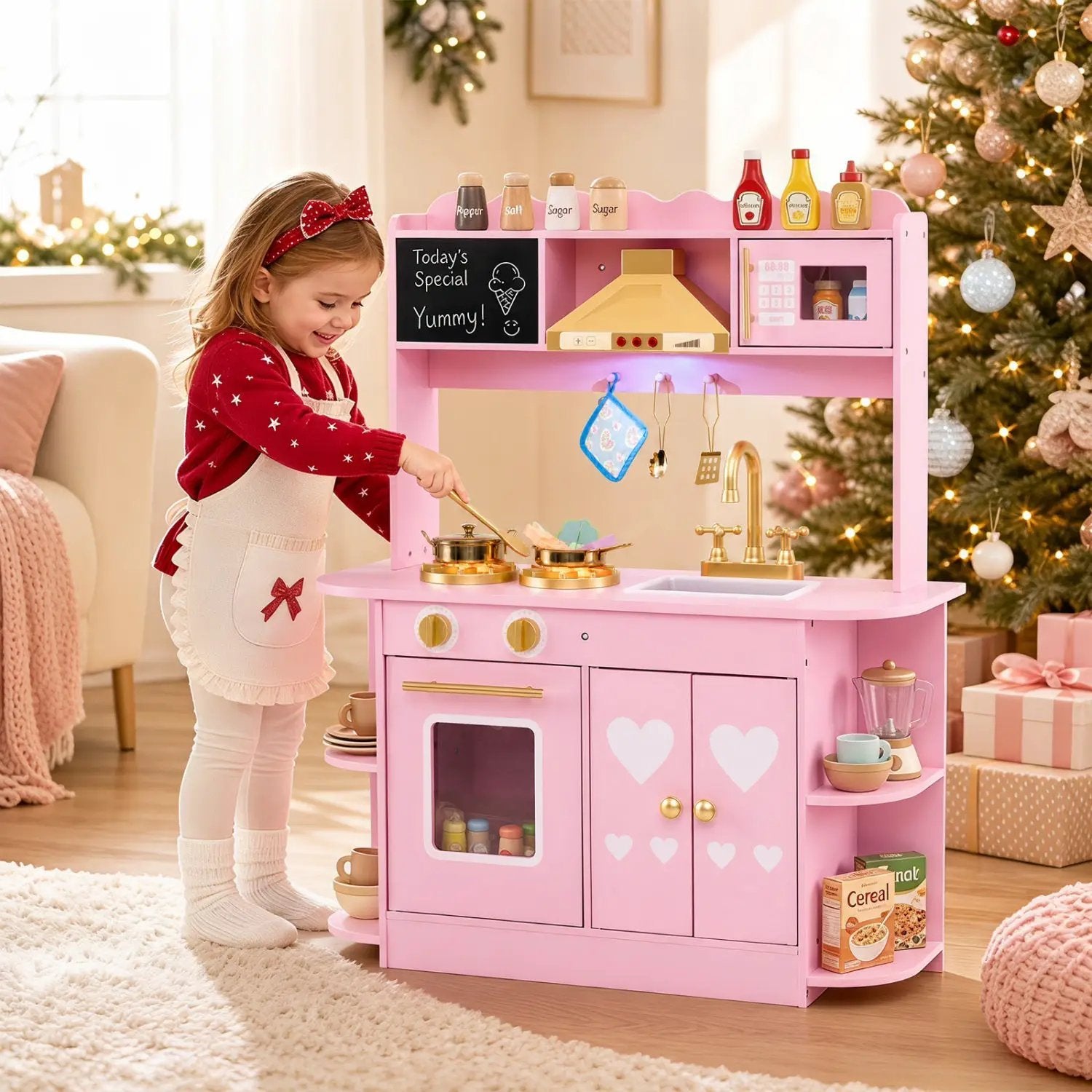 Wooden Play Kitchen with Lights & Sounds for Toddlers 3+ by DirectDeals