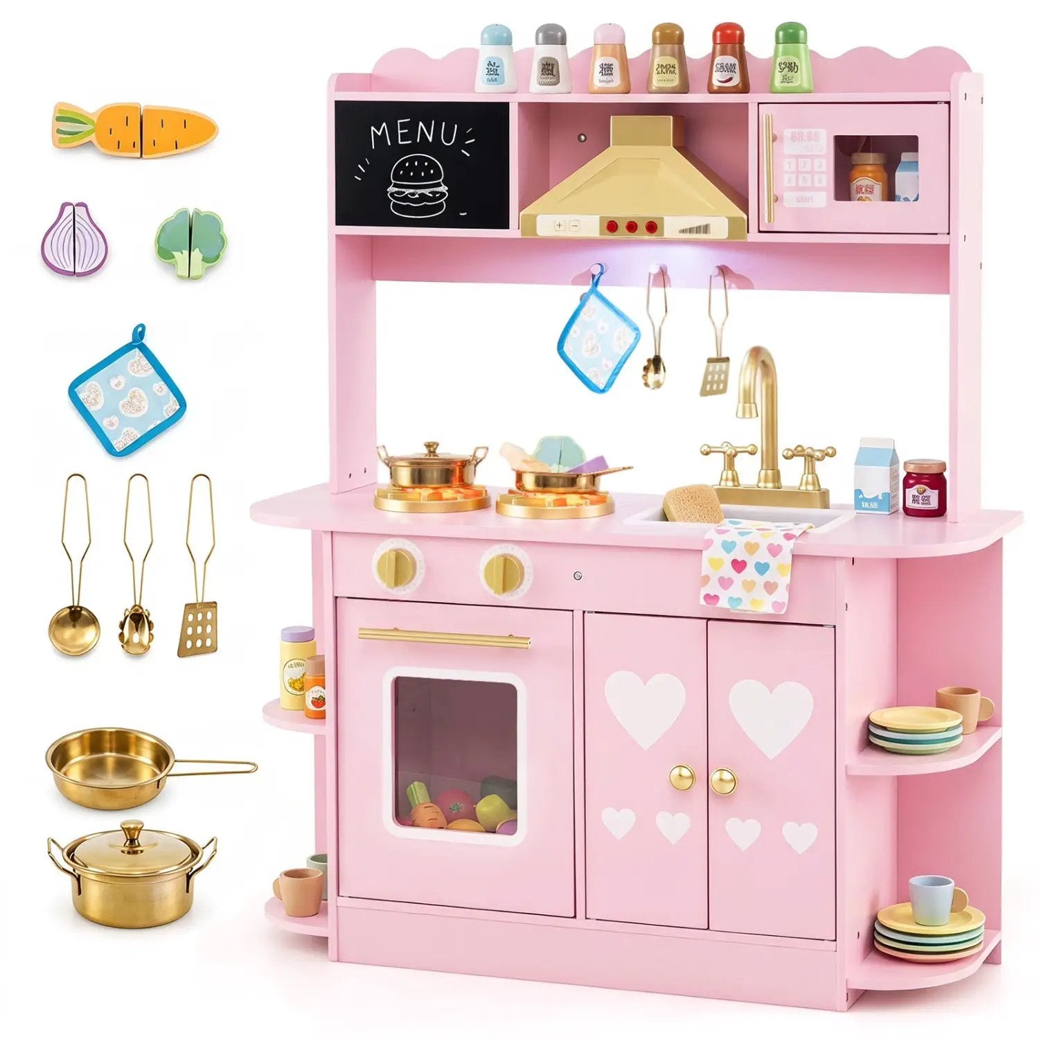 Wooden Play Kitchen with Lights & Sounds for Toddlers 3+ by DirectDeals
