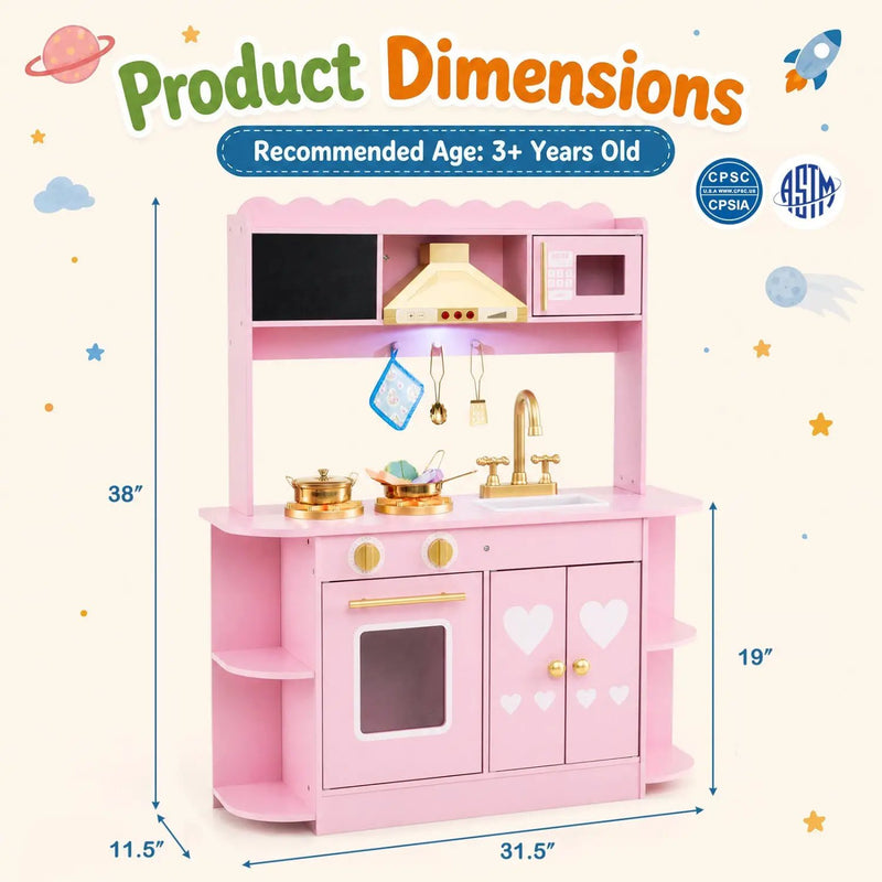 Wooden Play Kitchen with Lights & Sounds for Toddlers 3+ by DirectDeals