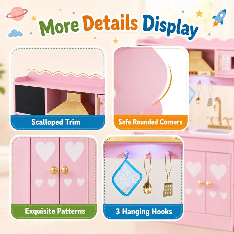 Wooden Play Kitchen with Lights & Sounds for Toddlers 3+ by DirectDeals