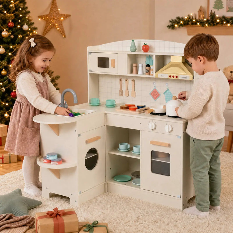 Wooden Play Kitchen Set with Lights & Sounds - White by DirectDeals