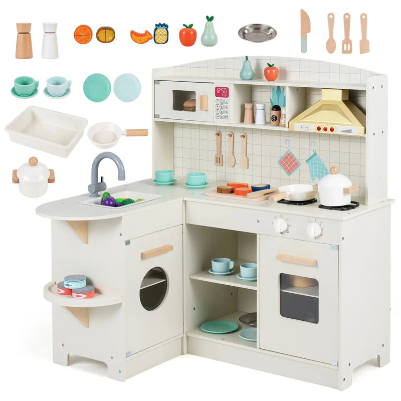 Wooden Play Kitchen Set with Lights & Sounds - White by DirectDeals