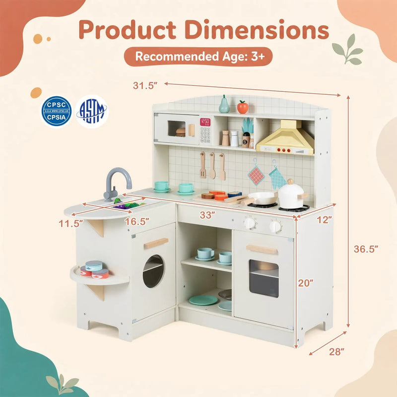Wooden Play Kitchen Set with Lights & Sounds - White by DirectDeals