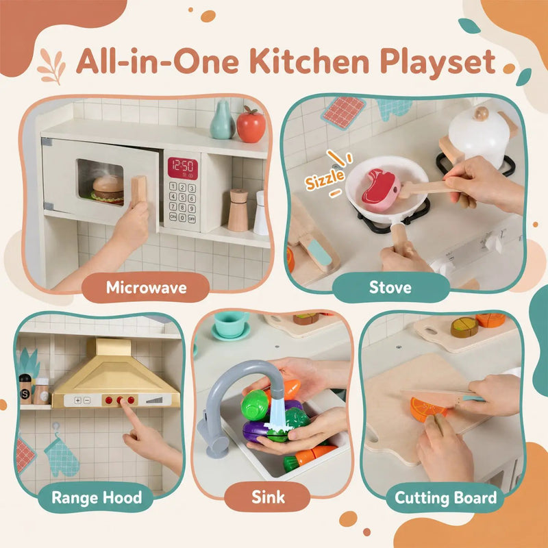 Wooden Play Kitchen Set with Lights & Sounds - White by DirectDeals