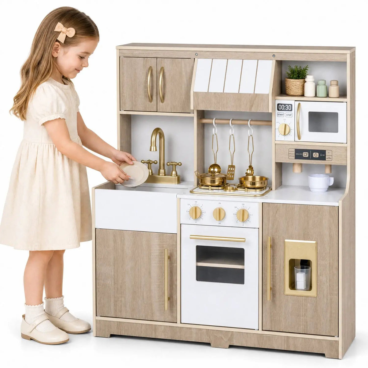 Wooden Play Kitchen Set with Lights & Sounds for Toddlers by DirectDeals