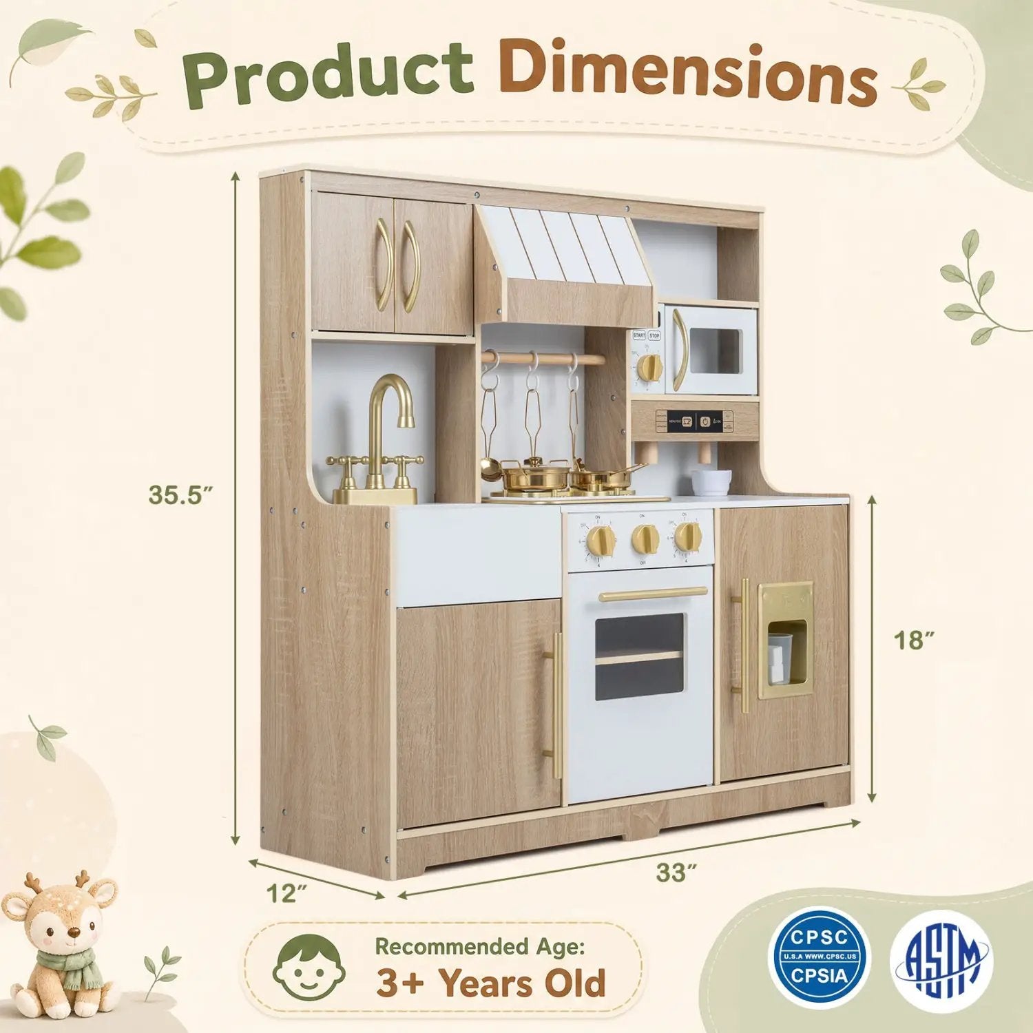 Wooden Play Kitchen Set with Lights & Sounds for Toddlers by DirectDeals