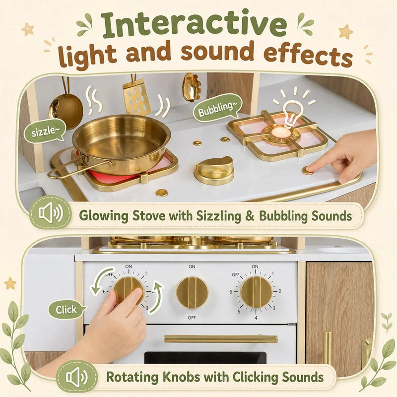 Wooden Play Kitchen Set with Lights & Sounds for Toddlers by DirectDeals
