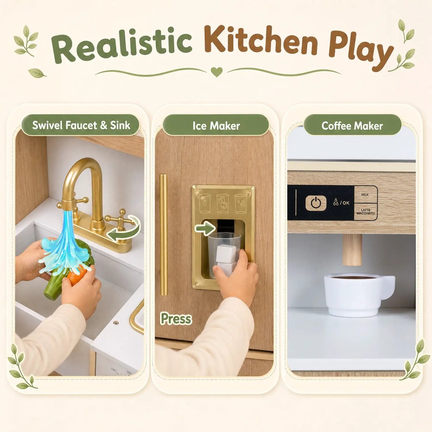 Wooden Play Kitchen Set with Lights & Sounds for Toddlers by DirectDeals
