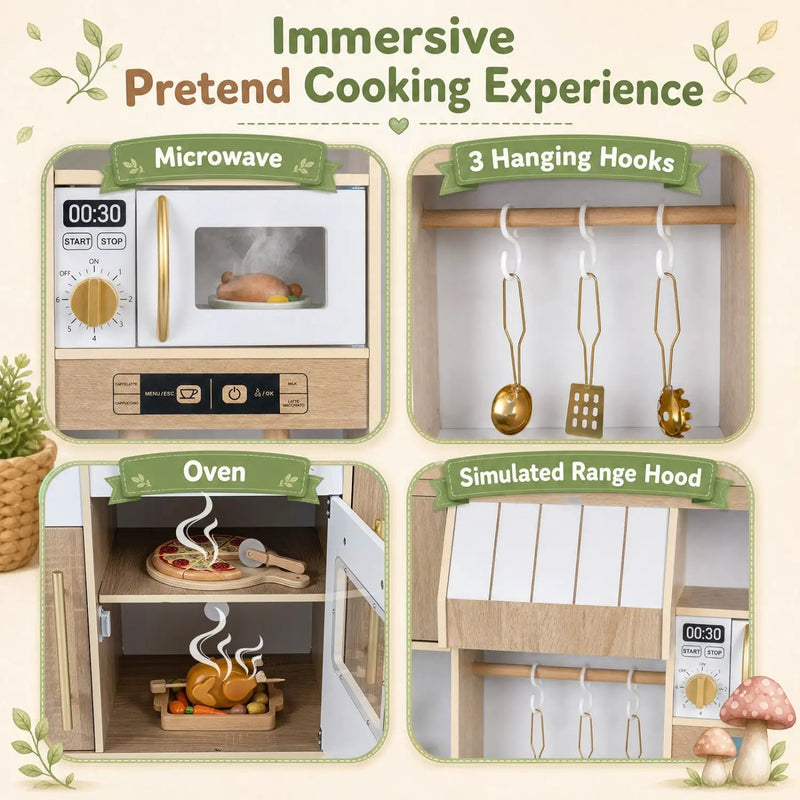 Wooden Play Kitchen Set with Lights & Sounds for Toddlers by DirectDeals