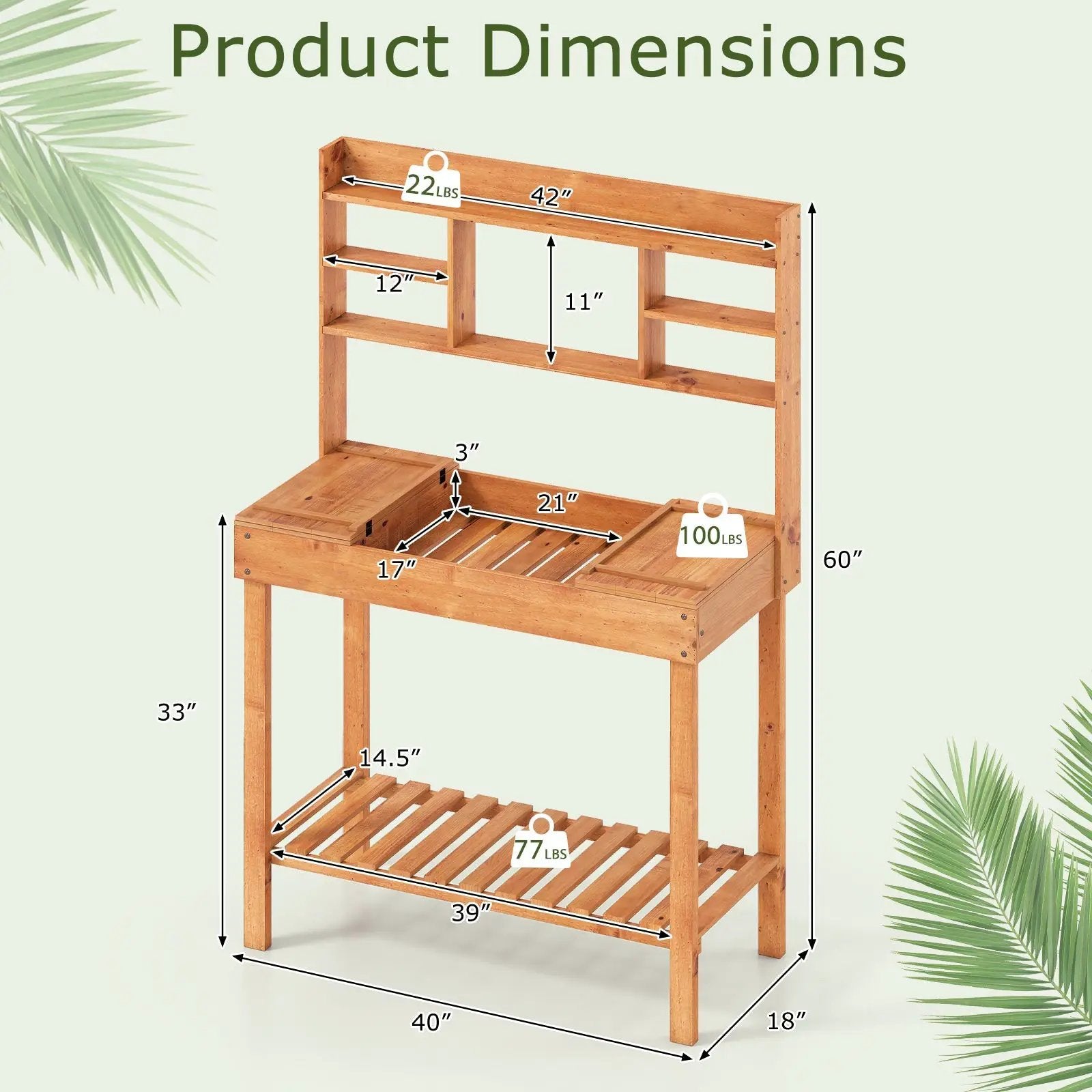 Wooden Potting Bench Table Garden Planting Workstation with 3-Tier Open Shelf by DirectDeals