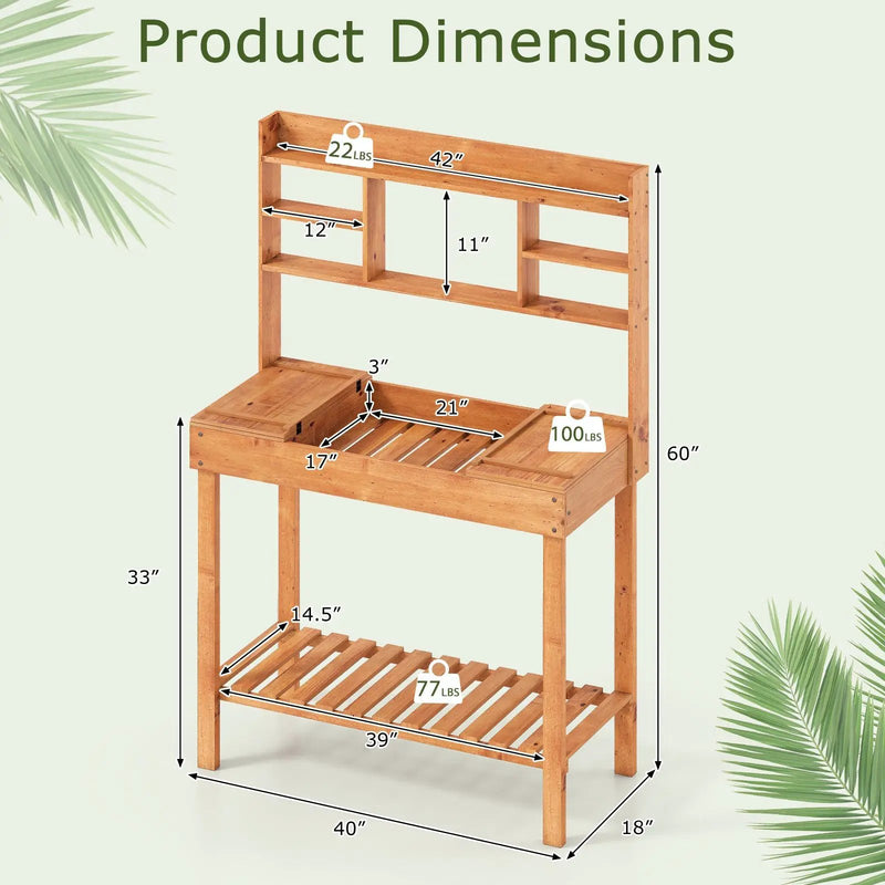 Wooden Potting Bench Table Garden Planting Workstation with 3-Tier Open Shelf by DirectDeals