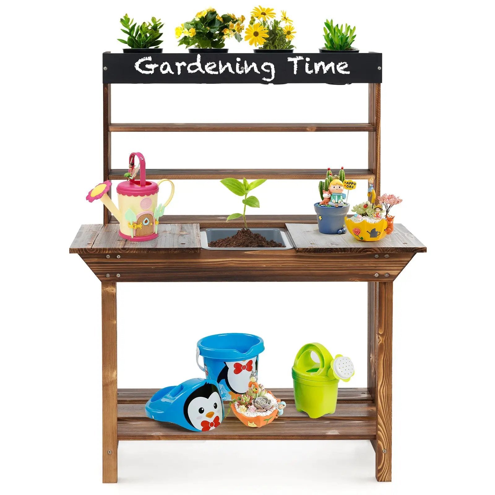 Wooden Potting Bench Table Outdoor Mud Kitchen with Solid Fir Wood Frame-Natural by DirectDeals