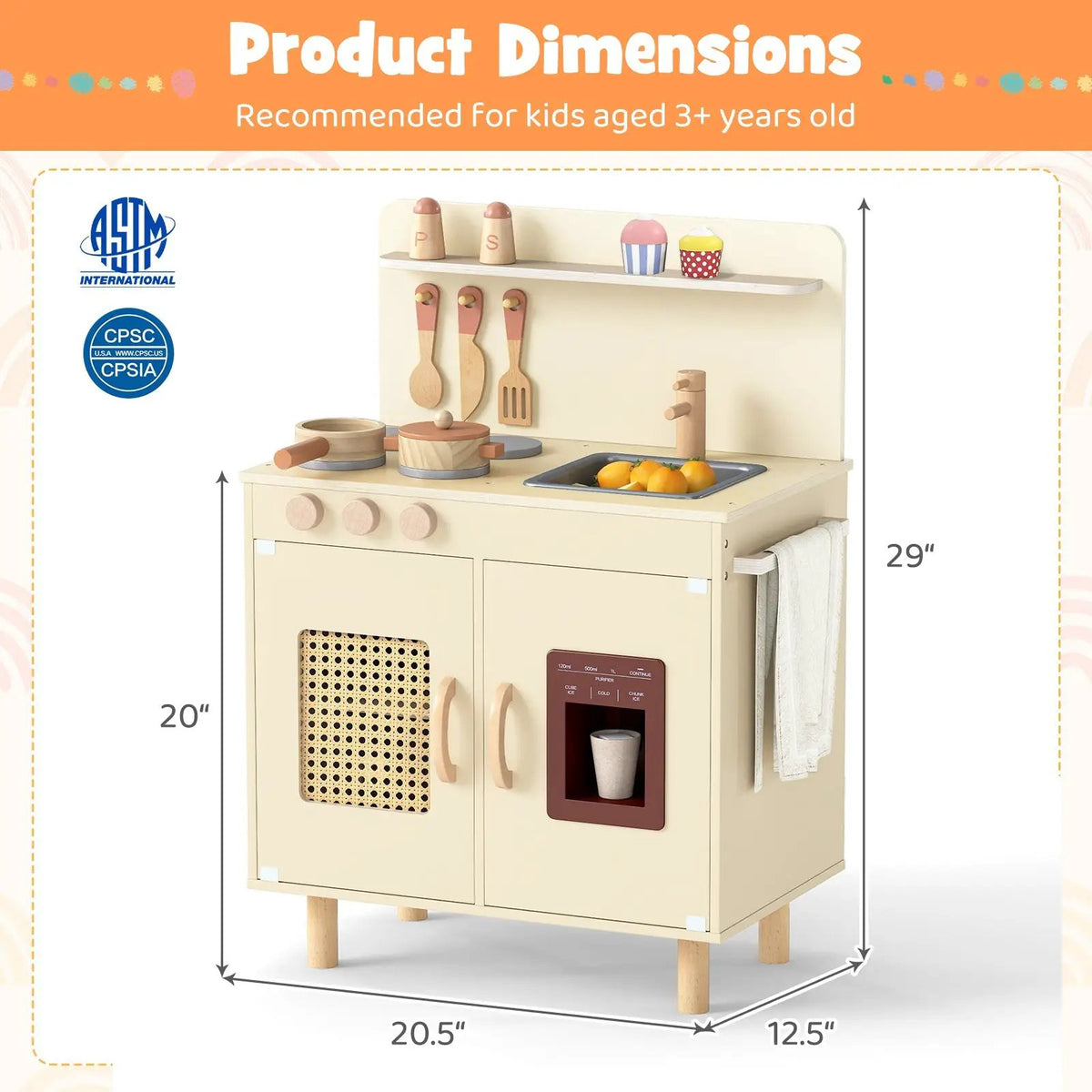 Wooden Pretend Kitchen Playset with Realistic Ice Maker, photo 10 of 16