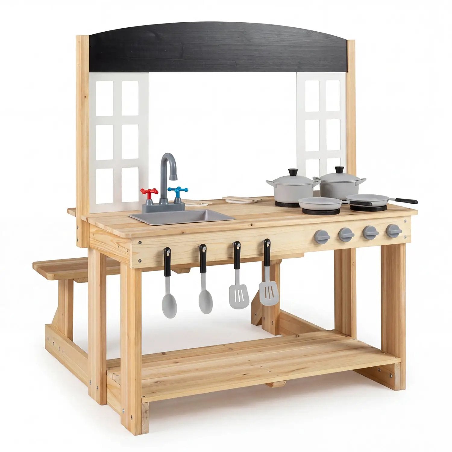 Wooden Play Kitchen with Bench and Cooking Accessories by DirectDeals
