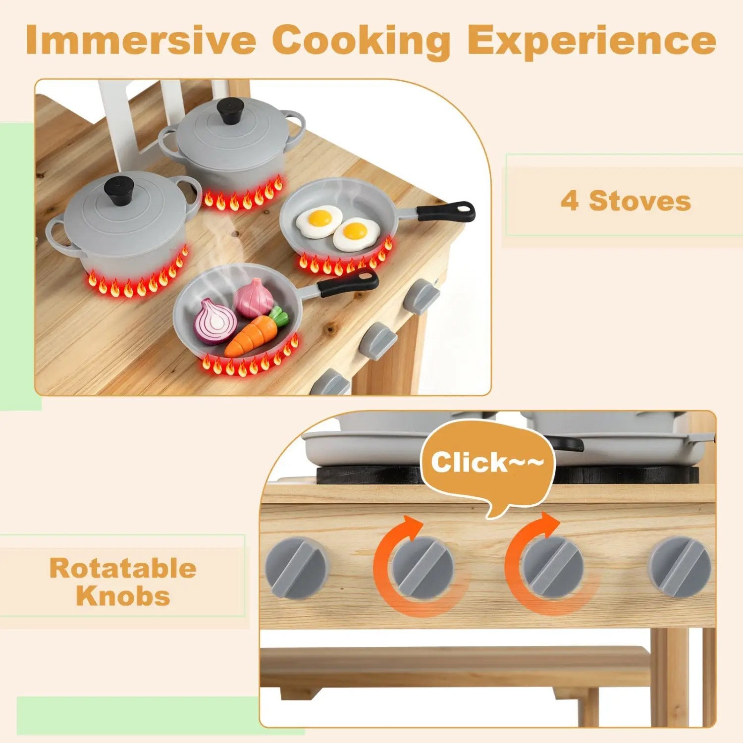 Wooden Play Kitchen with Bench and Cooking Accessories by DirectDeals