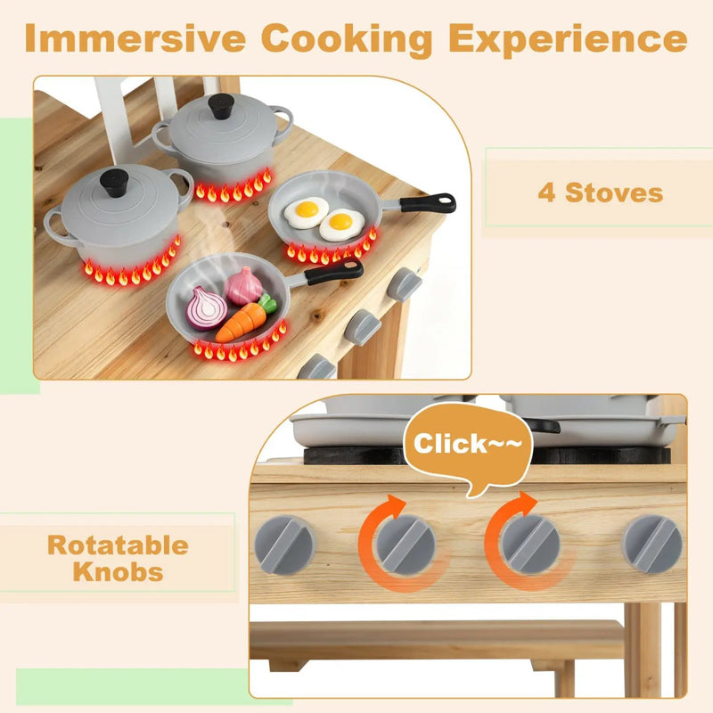 Wooden Play Kitchen with Bench and Cooking Accessories by DirectDeals