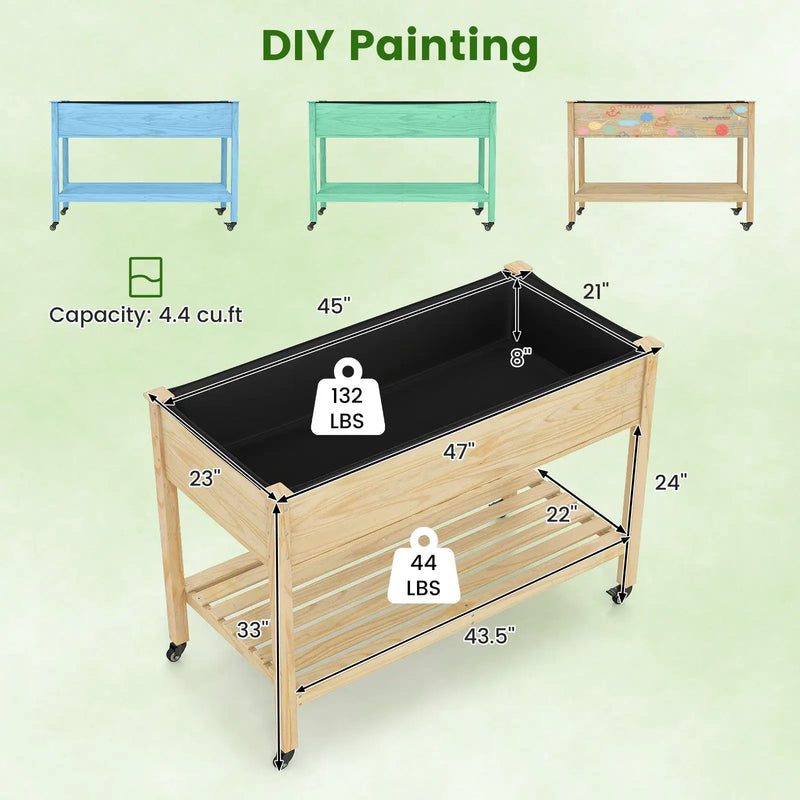 Wooden Raised Garden Bed with Legs and Lockable Wheels-Natural by DirectDeals