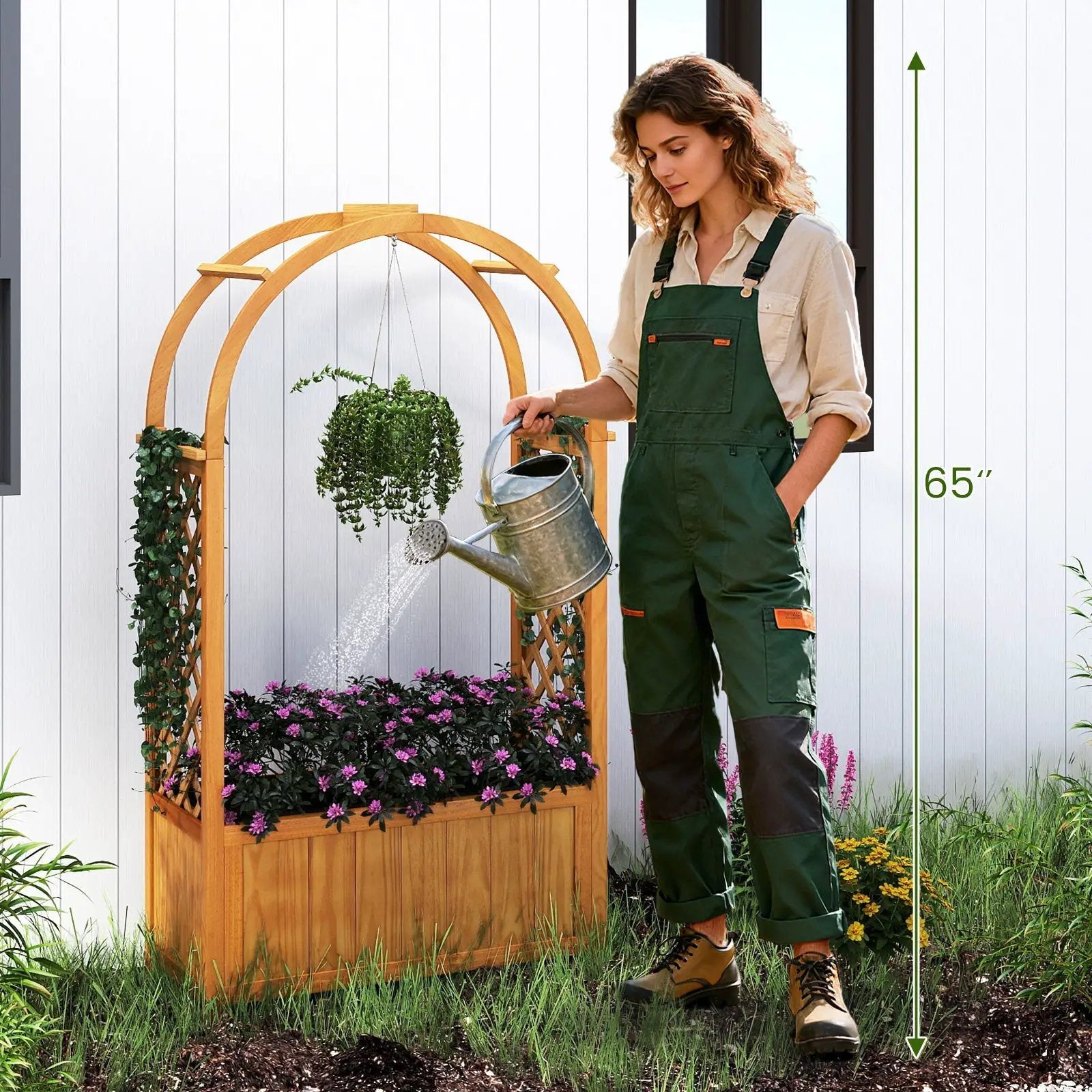 Wooden Raised Garden Bed with Lattice Trellis and Arched Roof-Orange by DirectDeals