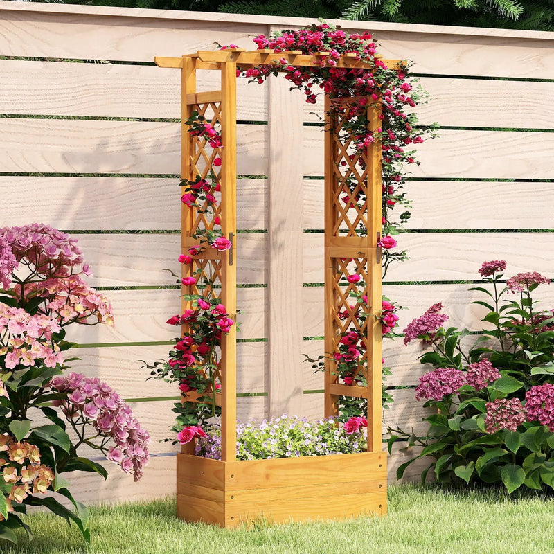 Wooden Raised Garden Bed with Lattice Trellis and Hanging Roof-Orange by DirectDeals