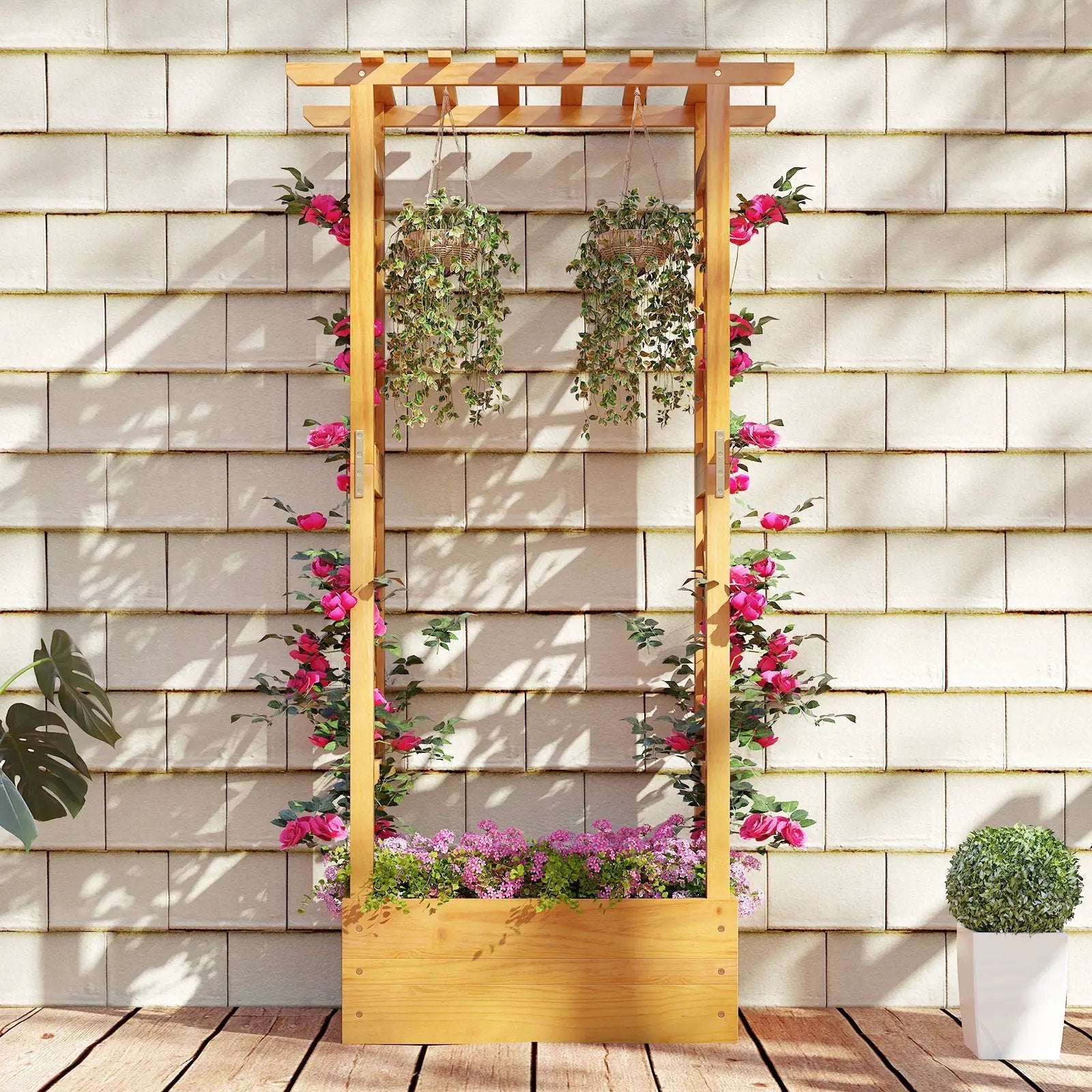Wooden Raised Garden Bed with Lattice Trellis and Hanging Roof-Orange by DirectDeals