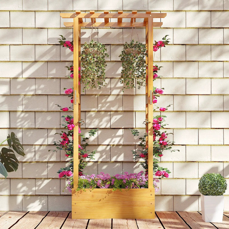 Wooden Raised Garden Bed with Lattice Trellis and Hanging Roof-Orange by DirectDeals